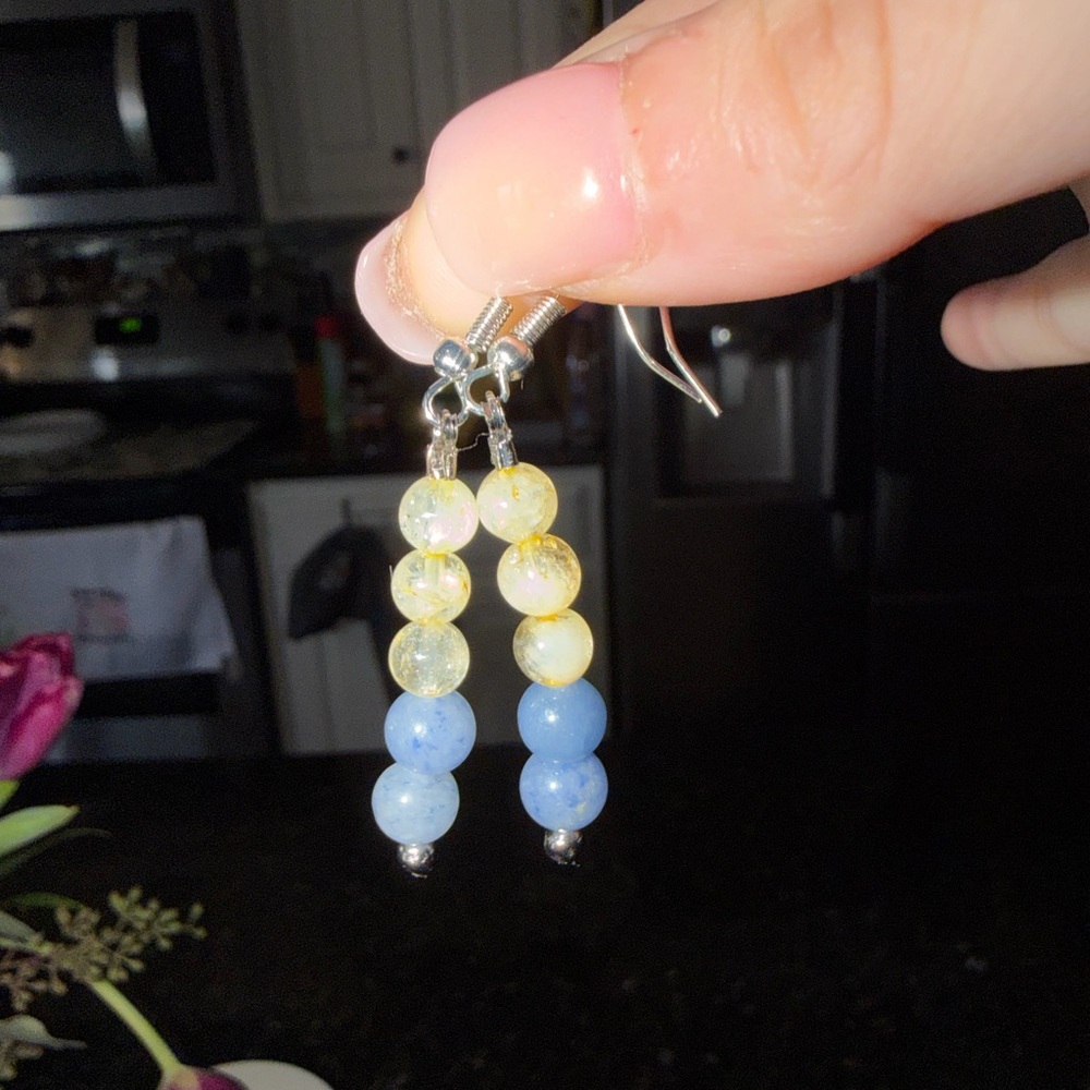 Elegant Blue and Yellow Beaded Earrings